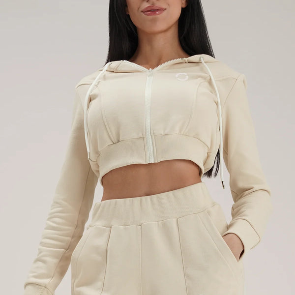 Džemperis FGM04 „Ikonic Crop Top Con Cappuccio” - pieno spalvos
