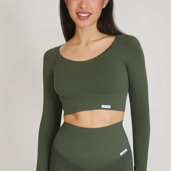 Palaidinė ilgomis rankovėmis FGM04 „Gym Fashion” - samanų spalvos