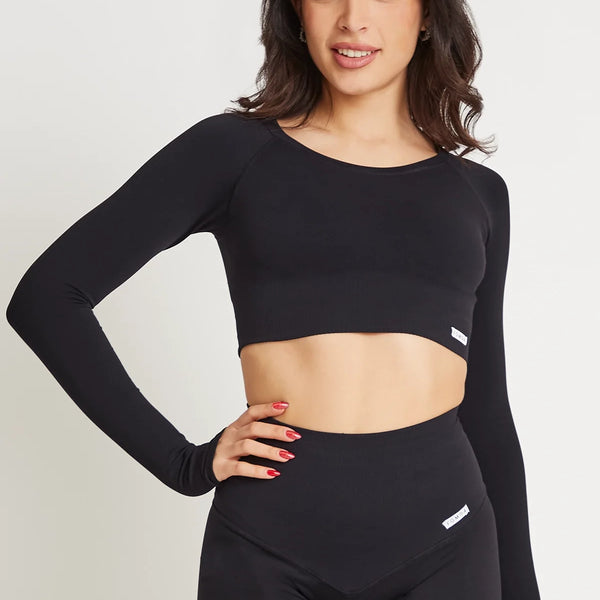Palaidinė ilgomis rankovėmis FGM04 „Gym Fashion” - juoda