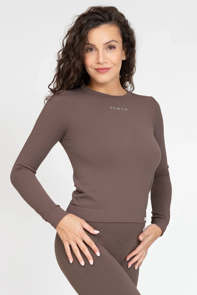 Moteriška palaidinė ilgomis rankovėmis kakavos spalvos