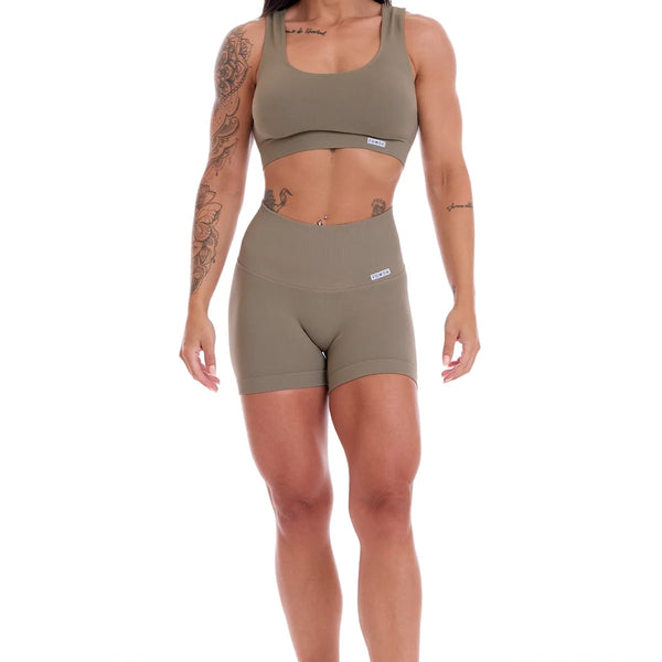 Sportinis kostiumėlis (Top + Shorts) FGM04 „Onyx Marrone Biscotto ” - chaki