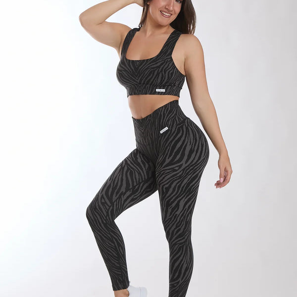 Sportinis kostiumėlis (Top + Leggings) FGM04 „Onyx Onyx Zefira Nero Grigio” - juodos / pilkos spalvos